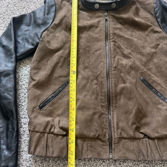MANGO LEATHER BROWN Suede BLACK Colorblock WOMEN'S JACKET Zip up Bomber SIZE XS - Picture 6 of 15